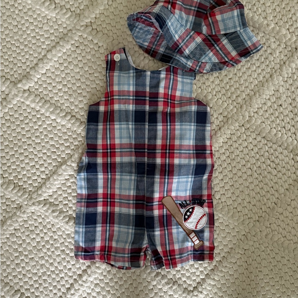 Plaid Kids Romper and Hat Set